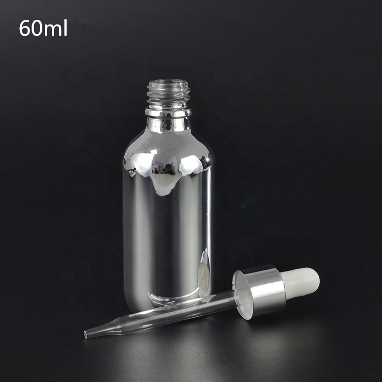 Luxury CBD hemp oil 30ml 60ml 1OZ 2OZ silver gold plating glass dropper bottle with aluminium collar