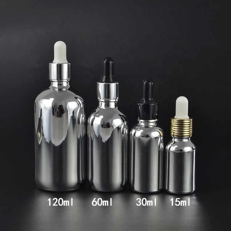 Luxury CBD hemp oil 30ml 60ml 1OZ 2OZ silver gold plating glass dropper bottle with aluminium collar