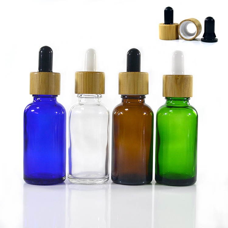 Luxury CBD oil 5ml 10ml 15ml 20ml 30ml 50ml 100ml clear amber blue green glass tincture bottle with bamboo dropper and pipette