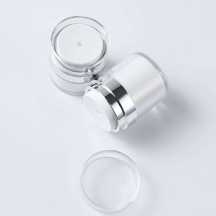 Luxury Classic style 50ml plastic cosmetic clear round acrylic jar with Aluminum Caps