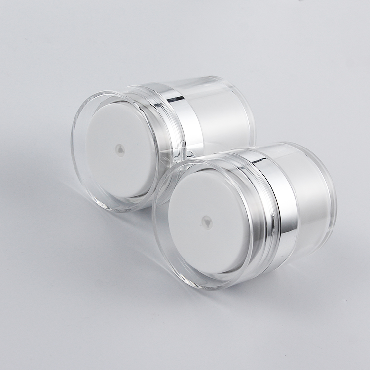 Luxury Classic style 50ml plastic cosmetic clear round acrylic jar with Aluminum Caps