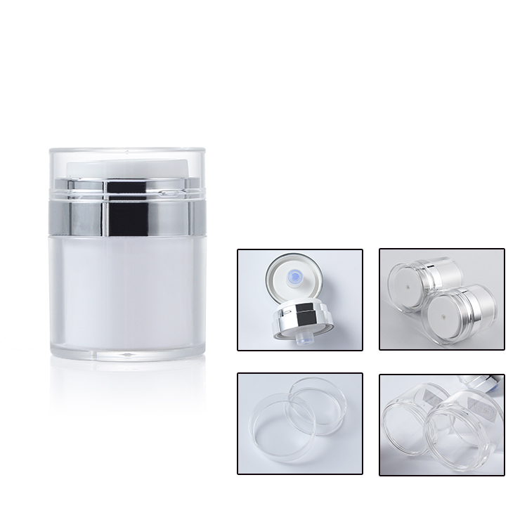 Luxury Classic style 50ml plastic cosmetic clear round acrylic jar with Aluminum Caps