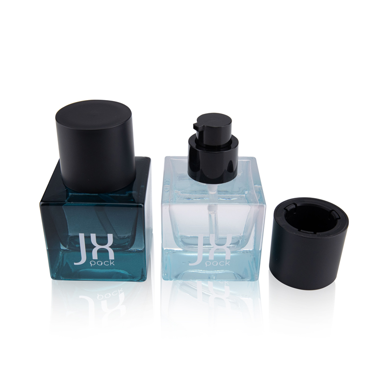 Luxury Clear 30ml 1oz Square Cosmetic Flat Liquid Bottle Foundation Serum Glass Bottle With Black Lotion Pump