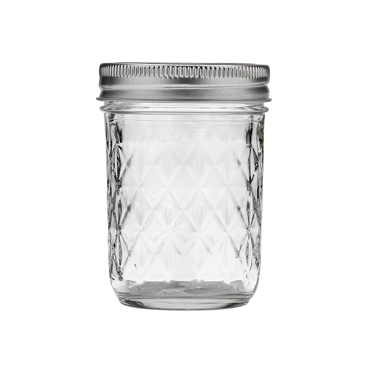 Luxury Clear 8oz/16oz/22oz Food Storage Embossed Mason Jars With Lid