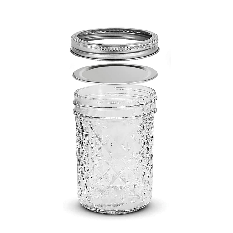 Luxury Clear 8oz/16oz/22oz Food Storage Embossed Mason Jars With Lid