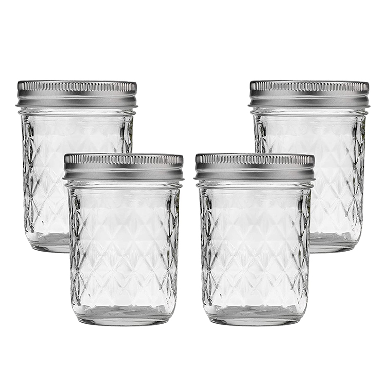 Luxury Clear 8oz/16oz/22oz Food Storage Embossed Mason Jars With Lid