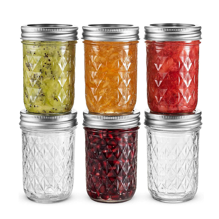 Luxury Clear 8oz/16oz/22oz Food Storage Embossed Mason Jars With Lid