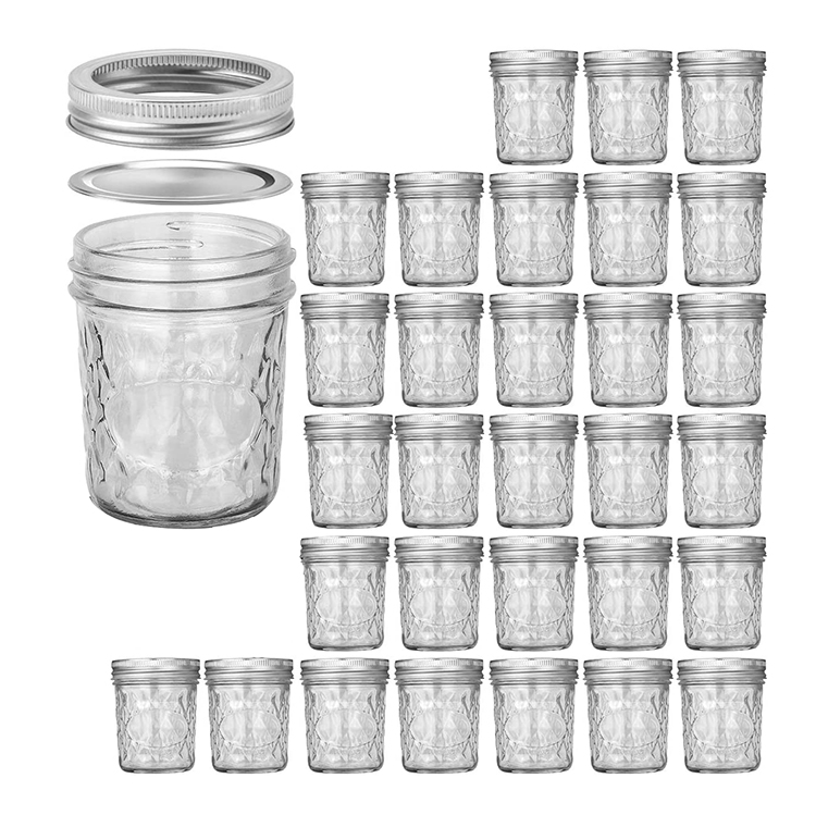 Luxury Clear 8oz/16oz/22oz Food Storage Embossed Mason Jars With Lid