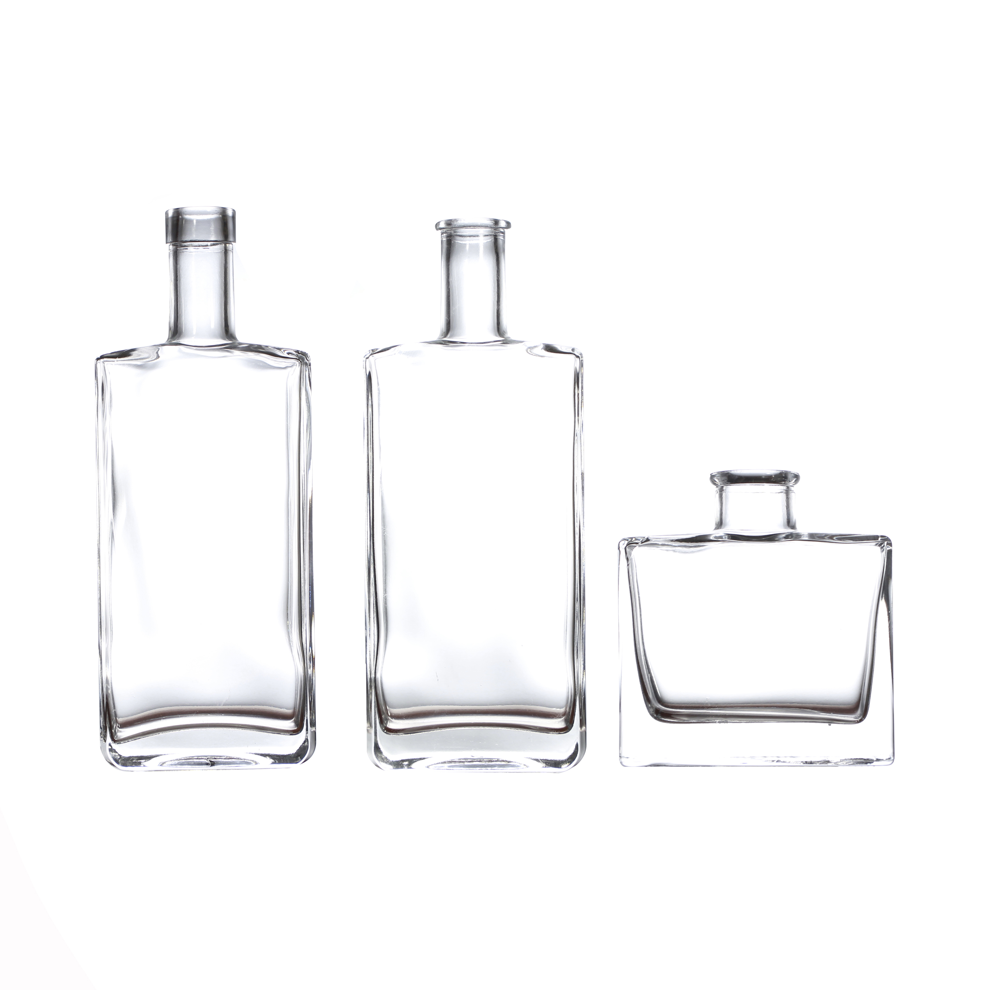 Luxury Clear Flat Square Shape 500ml Glass Tequila Bottles of Alcohol Manufacturers With Cork