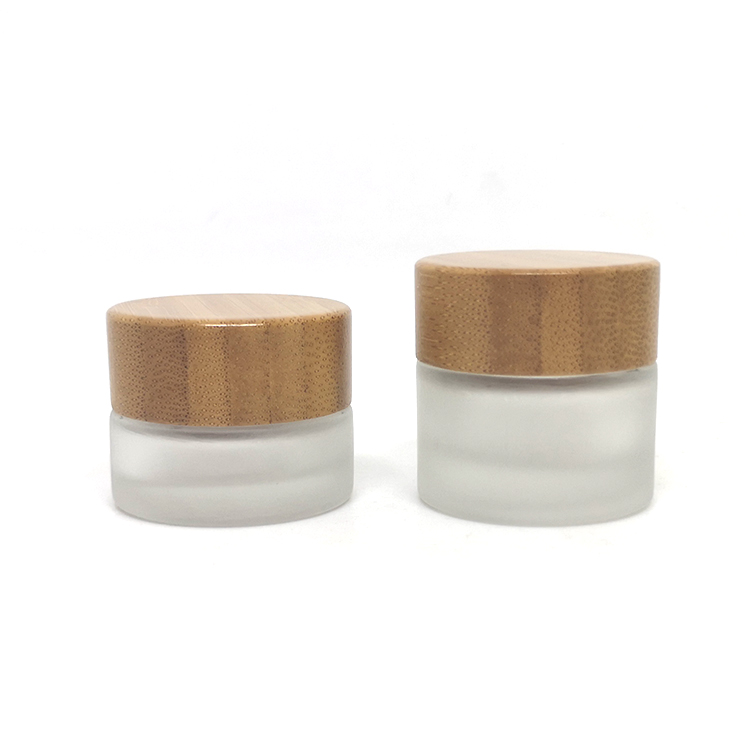 Luxury Clear Frosted Skin Care Packaging Bottle Glass Skincare Cream Cosmetic bamboo lid Glass Jar