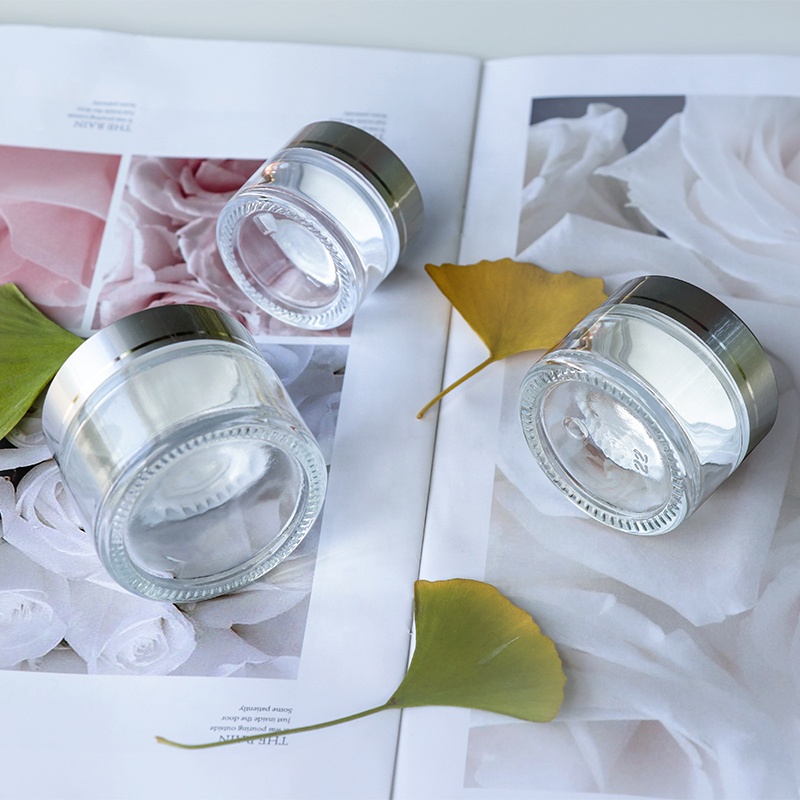 Luxury Clear Frosted Skin Care Packaging Cream Bottle Glass Skincare Packaging Cream Cosmetic Glass Jar
