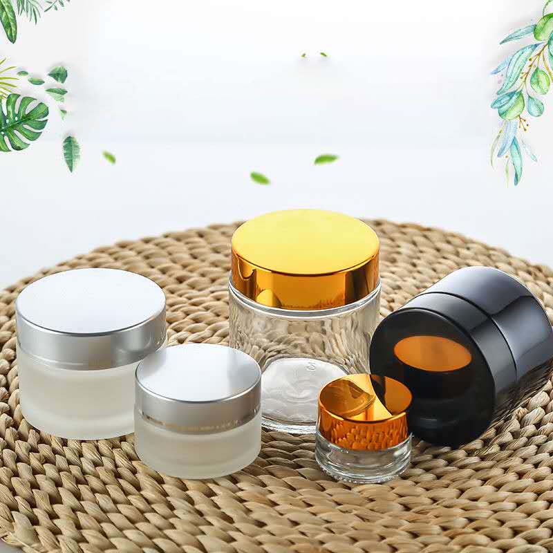 Luxury Clear Frosted Skin Care Packaging Cream Bottle Glass Skincare Packaging Cream Cosmetic Glass Jar