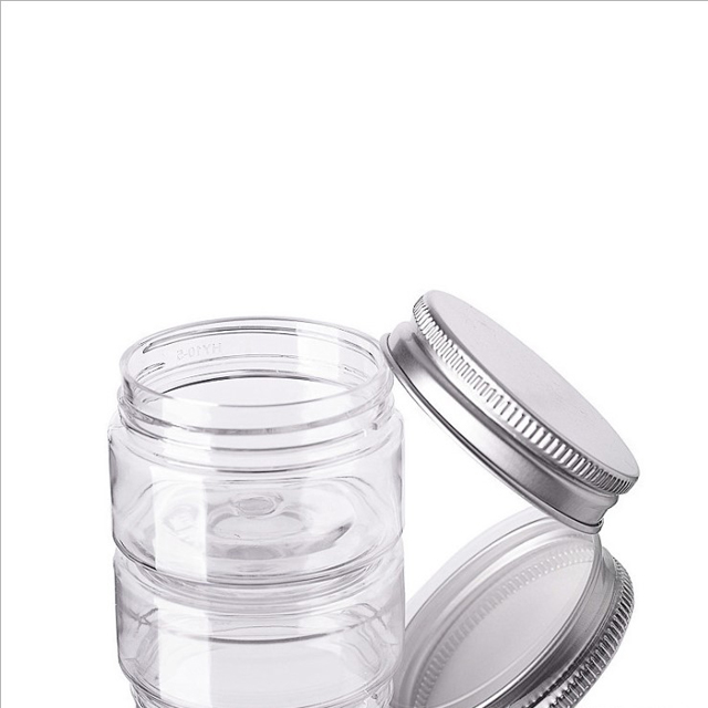 Luxury Clear PET Plastic Cosmetic Jar with Aluminum Lid for skincare Cream jar 250g 200g 150g 100g