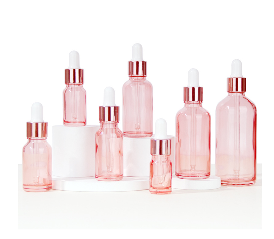 Luxury Clear Pink Empty Glass Serum Cosmetic Dropper Bottle Packaging 50Ml