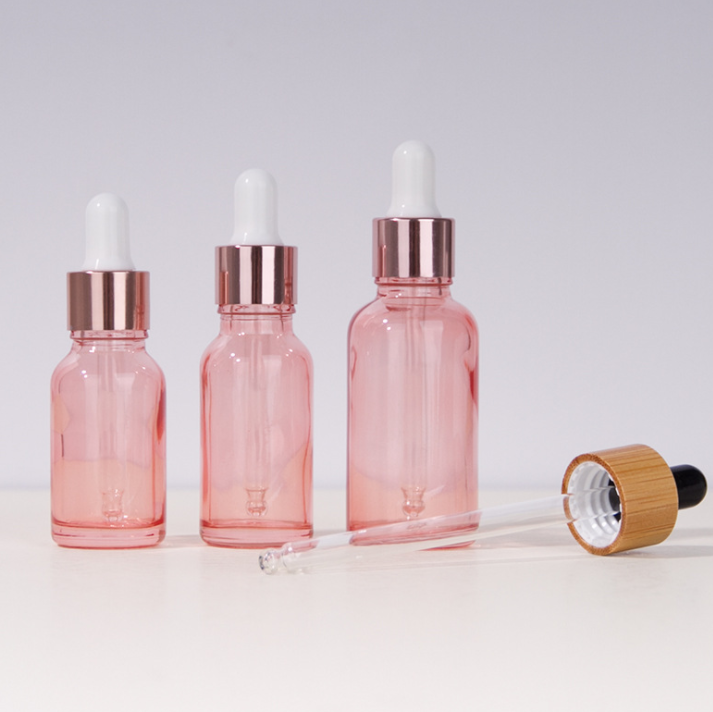 Luxury Clear Pink Empty Glass Serum Cosmetic Dropper Bottle Packaging 50Ml