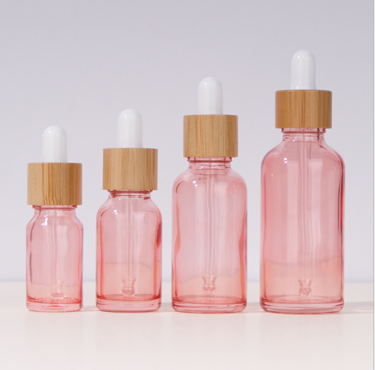Luxury Clear Pink Empty Glass Serum Cosmetic Dropper Bottle Packaging 50Ml