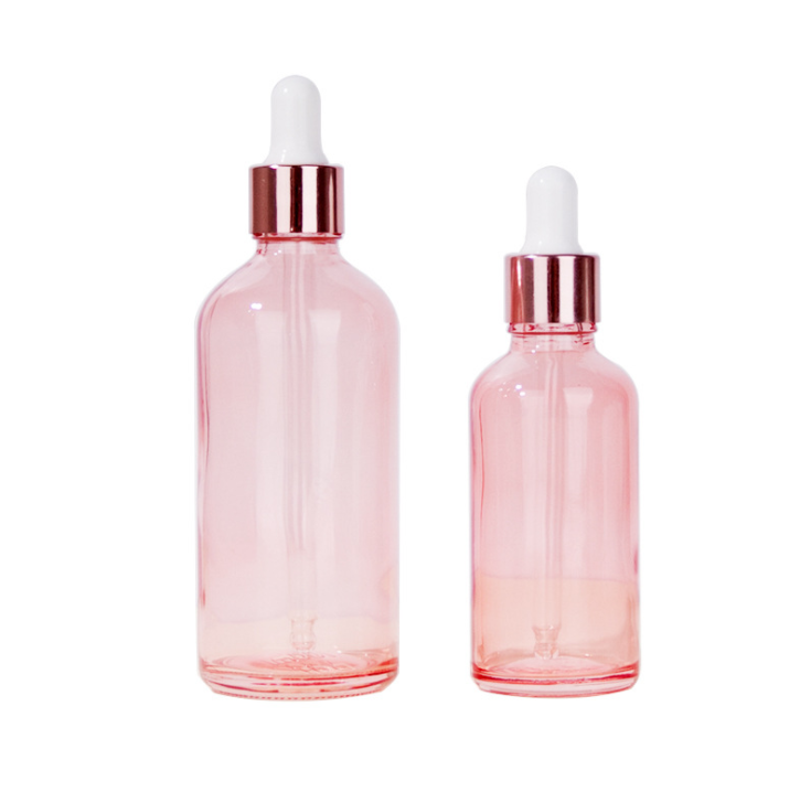 Luxury Clear Pink Empty Glass Serum Cosmetic Dropper Bottle Packaging 50Ml