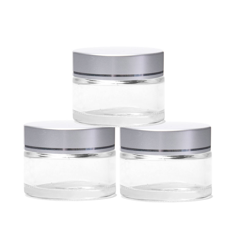 Luxury Clear Round Glass Eye Cream Jars 15ml with Silver Plastic Lids