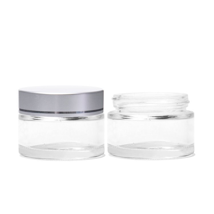 Luxury Clear Round Glass Eye Cream Jars 15ml with Silver Plastic Lids