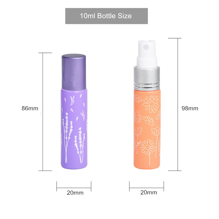 Luxury Colored Frosted 10ml Glass Spray Bottles Essential Oil Roll On Empty Perfume bottle with 5kinds flowers