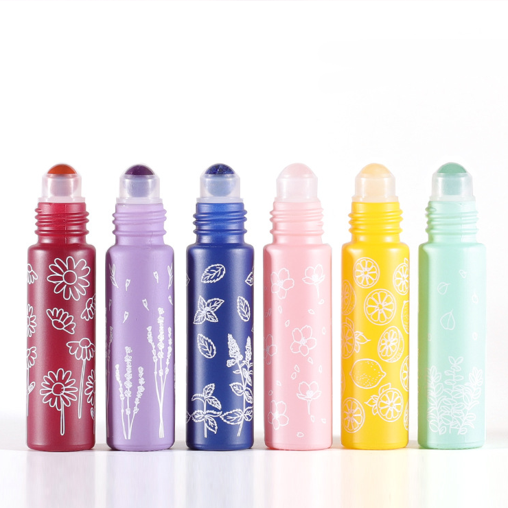 Luxury Colored Frosted 10ml Glass Spray Bottles Essential Oil Roll On Empty Perfume bottle with 5kinds flowers