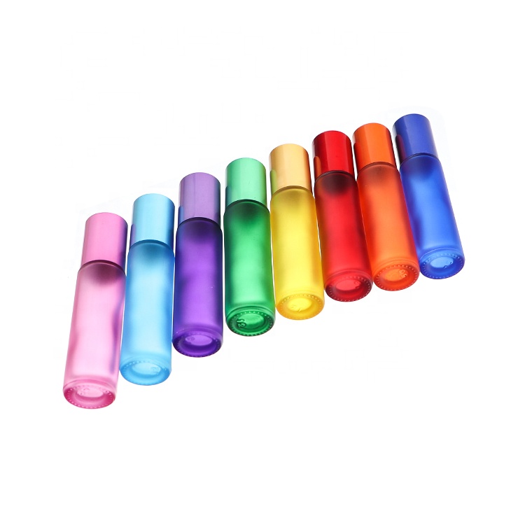 Luxury Colored Frosted Glass 5ml 10ml Roller Bottles Essential Oil Roll On Empty Perfume bottle