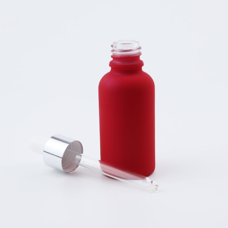 Luxury Colorful Red Blue Yellow Pink Frosted Glass Serum Dropper Bottle