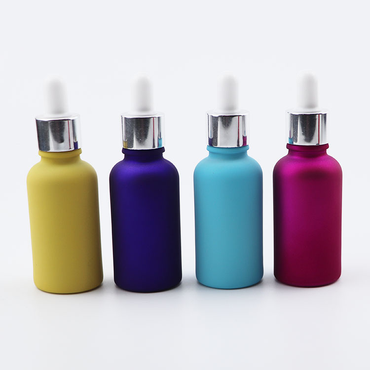 Luxury Colorful Red Blue Yellow Pink Frosted Glass Serum Dropper Bottle