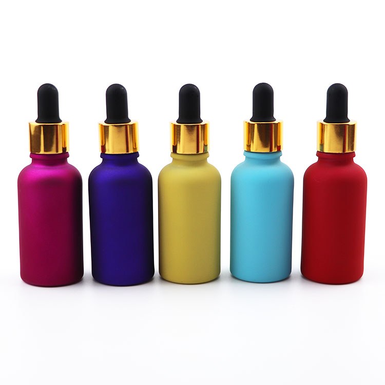Luxury Colorful Red Blue Yellow Pink Frosted Glass Serum Dropper Bottle