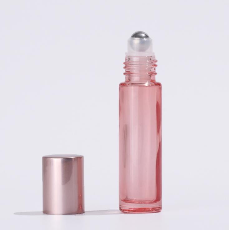 Luxury Cosmetic 10ml rose gold glass roll on bottle with steel/glass roller