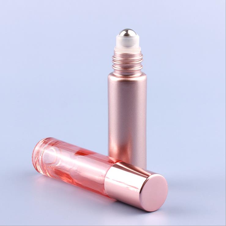 Luxury Cosmetic 10ml rose gold glass roll on bottle with steel/glass roller
