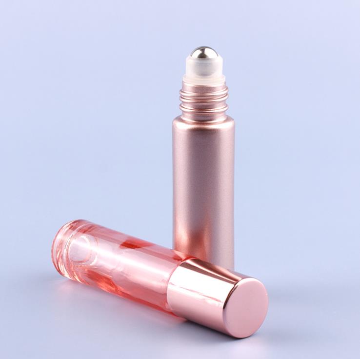 Luxury Cosmetic 10ml rose gold glass roll on bottle with steel/glass roller