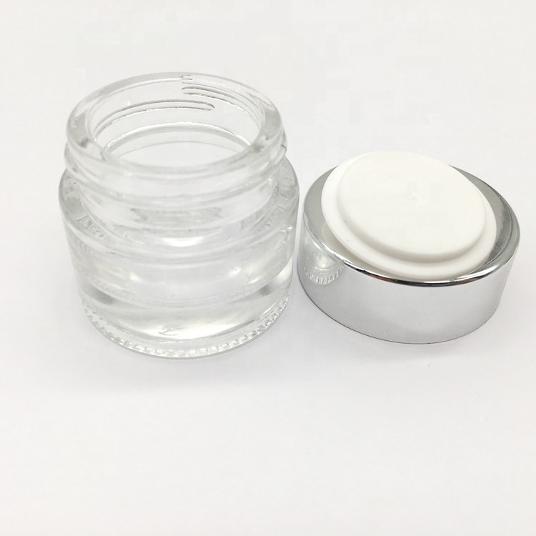 Luxury Cosmetic 15g clear glass jar with aluminum cap