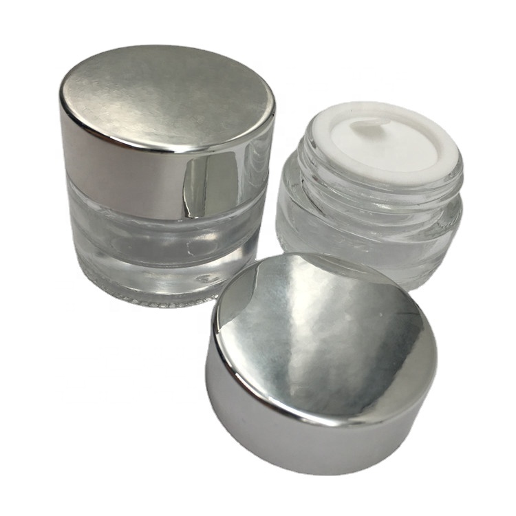 Luxury Cosmetic 15g clear glass jar with aluminum cap