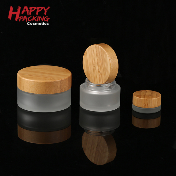 Luxury Cosmetic Face Cream Glass Jar 30g Frosted Cosmetic Glass Jars Bottles With Bamboo Lid