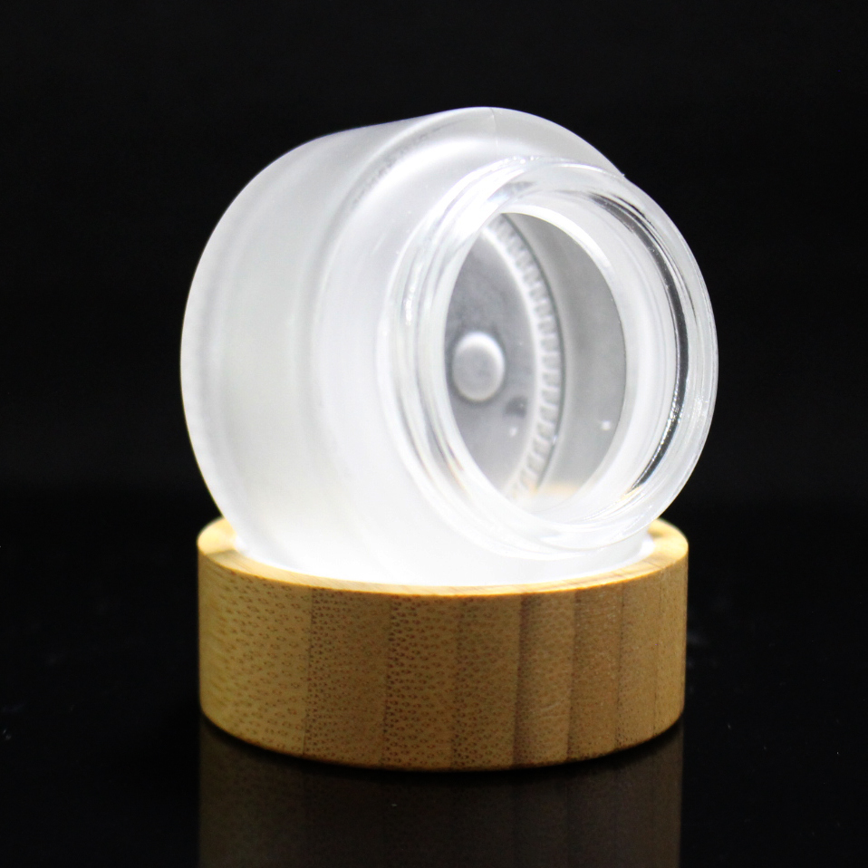 Luxury Cosmetic Glass Lotion Jar 15g 30g 50g 100g Frosted Cosmetic Glass Jars Bottles With Bamboo Lid