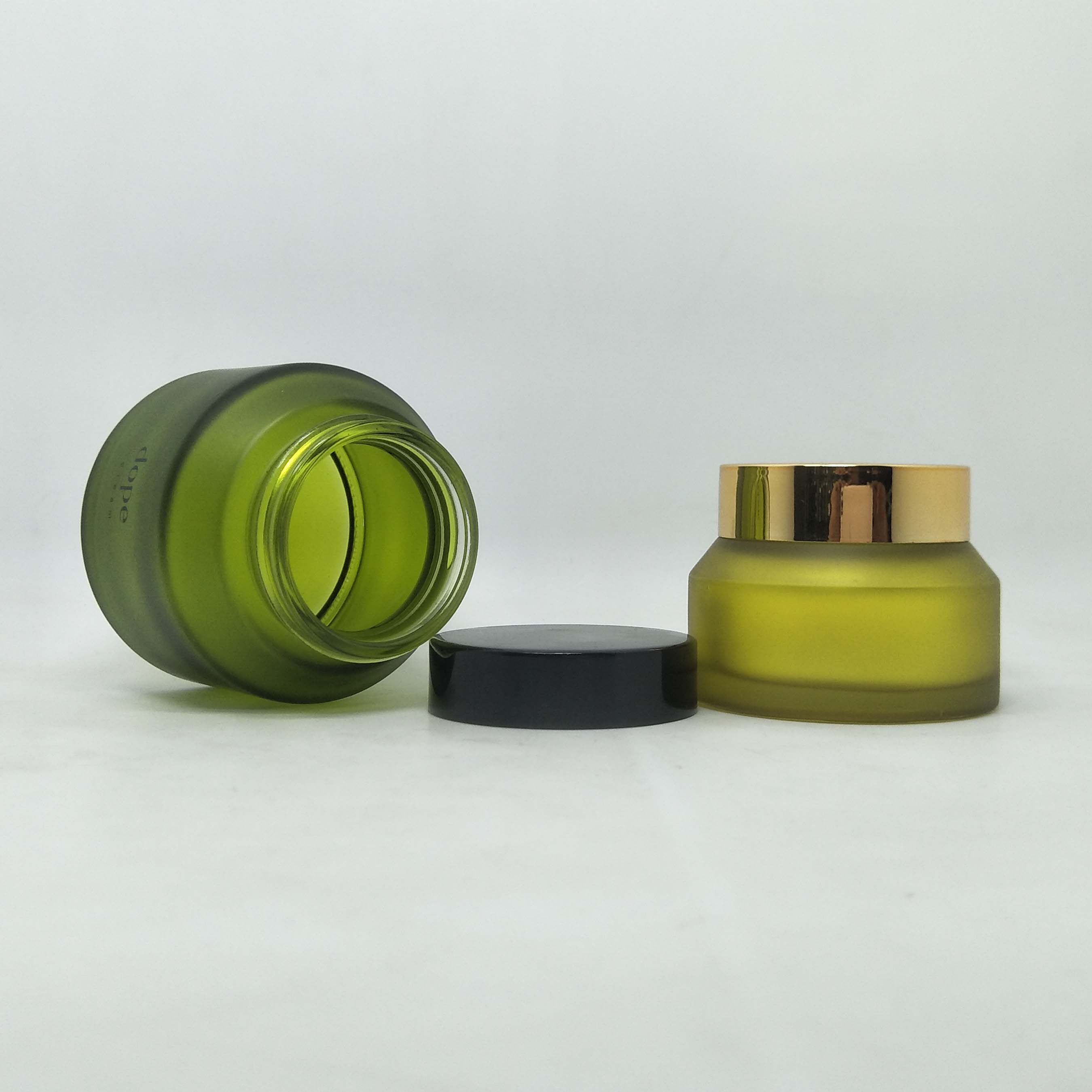 Luxury Cosmetic Jar green frosted Oblique Shoulder glass eye cream jar face cream packaging 30g 50g