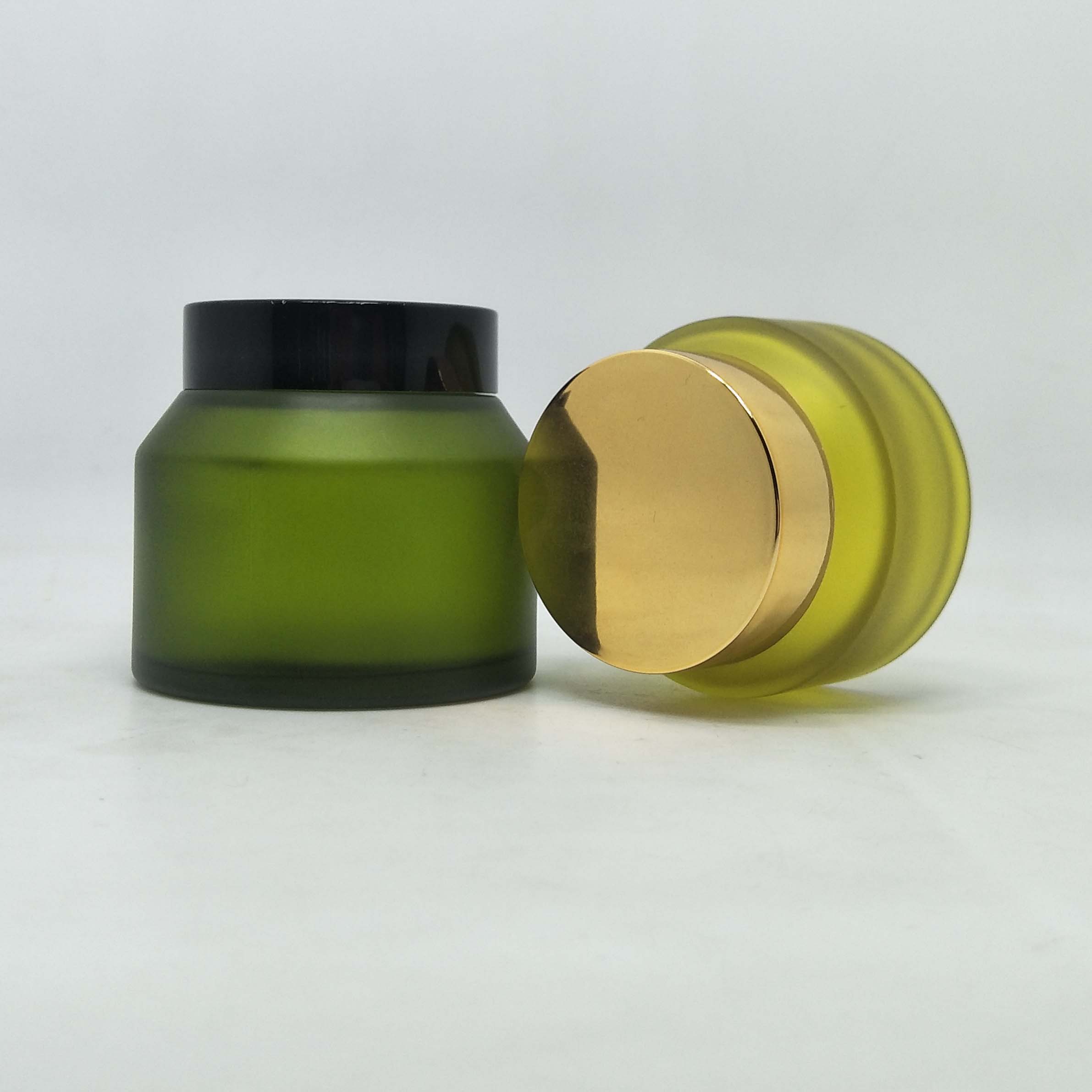 Luxury Cosmetic Jar green frosted Oblique Shoulder glass eye cream jar face cream packaging 30g 50g