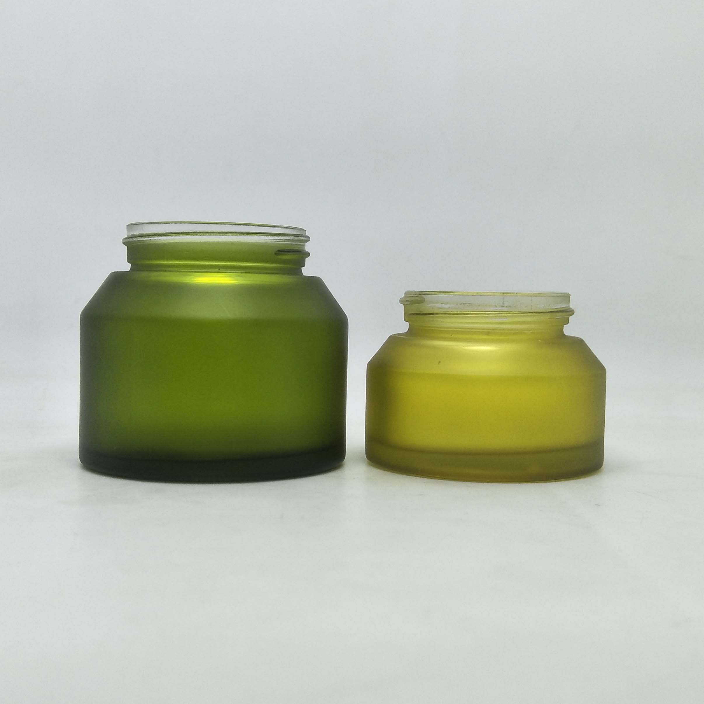 Luxury Cosmetic Jar green frosted Oblique Shoulder glass eye cream jar face cream packaging 30g 50g