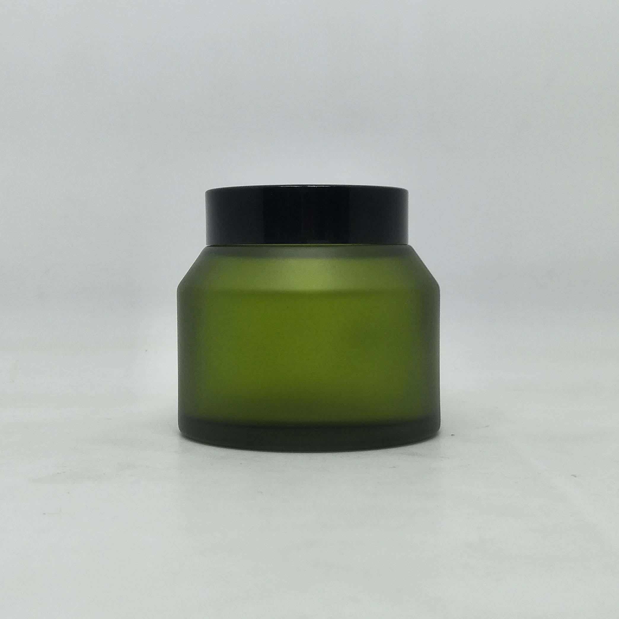 Luxury Cosmetic Jar matte green Oblique Shoulder glass cosmetic cream packaging 30g 50g