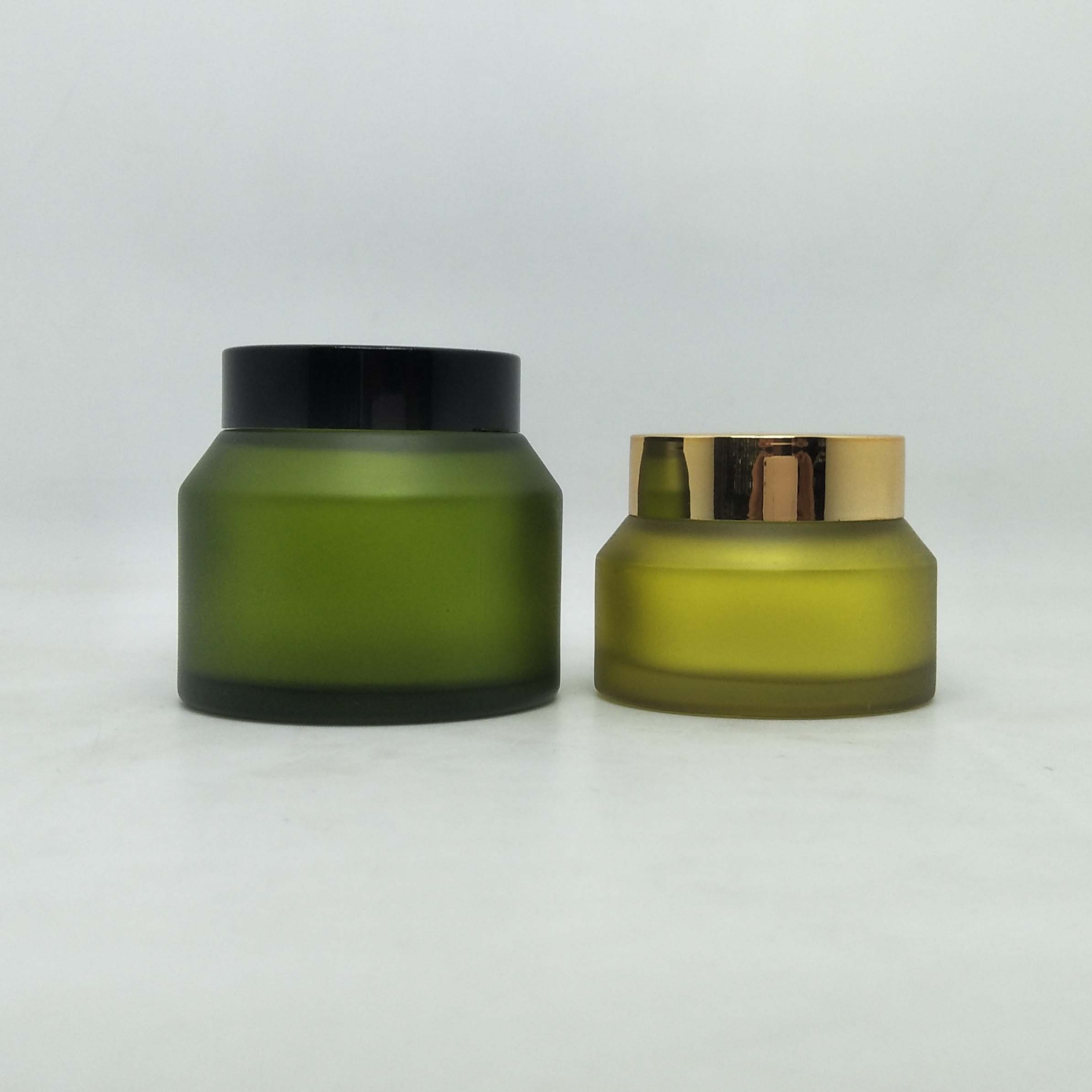 Luxury Cosmetic Jar matte green Oblique Shoulder glass cosmetic cream packaging 30g 50g