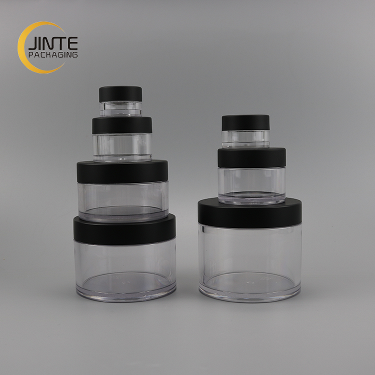 Luxury Cosmetic Lip Scrub container Clear PETG jar with Matte Black Cap 50ml