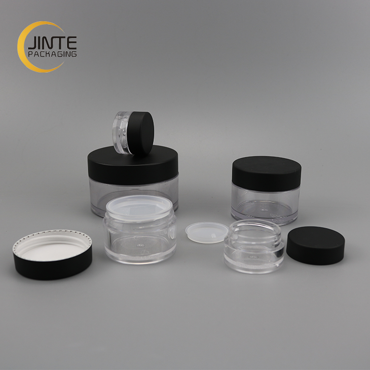 Luxury Cosmetic Lip Scrub container Clear PETG jar with Matte Black Cap 50ml