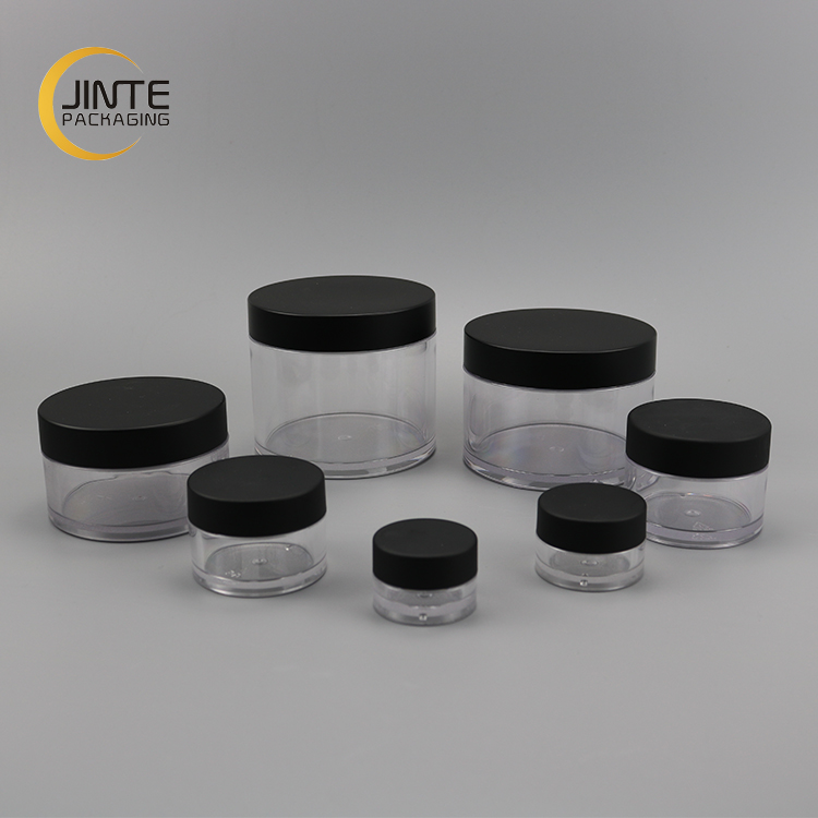 Luxury Cosmetic Lip Scrub container Clear PETG jar with Matte Black Cap 50ml
