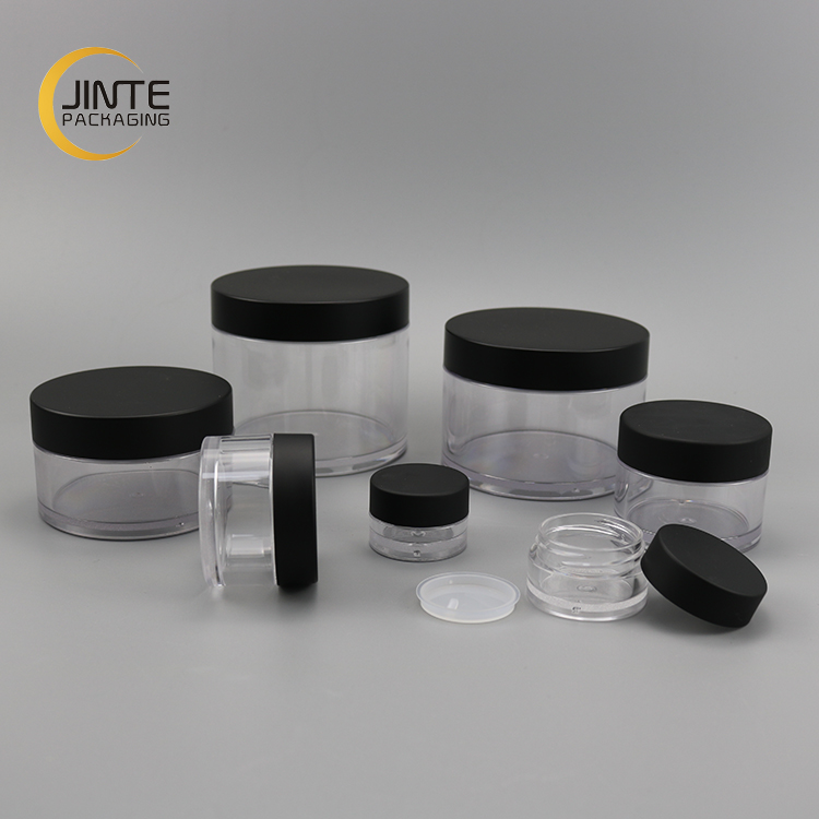 Luxury Cosmetic Lip Scrub container Clear PETG jar with Matte Black Cap 50ml