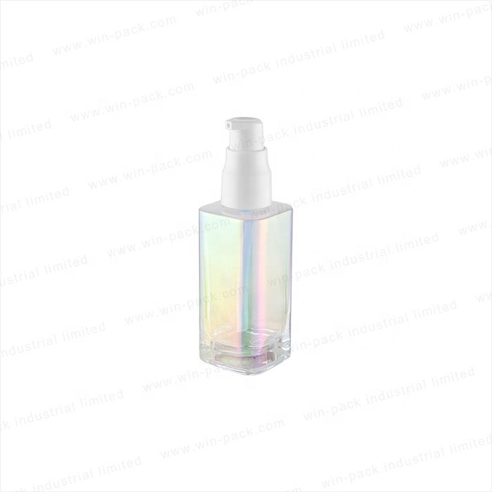 Luxury Cosmetic Lotion Shiny Glass Square Bottle with White Pump 110ml 80ml 40ml