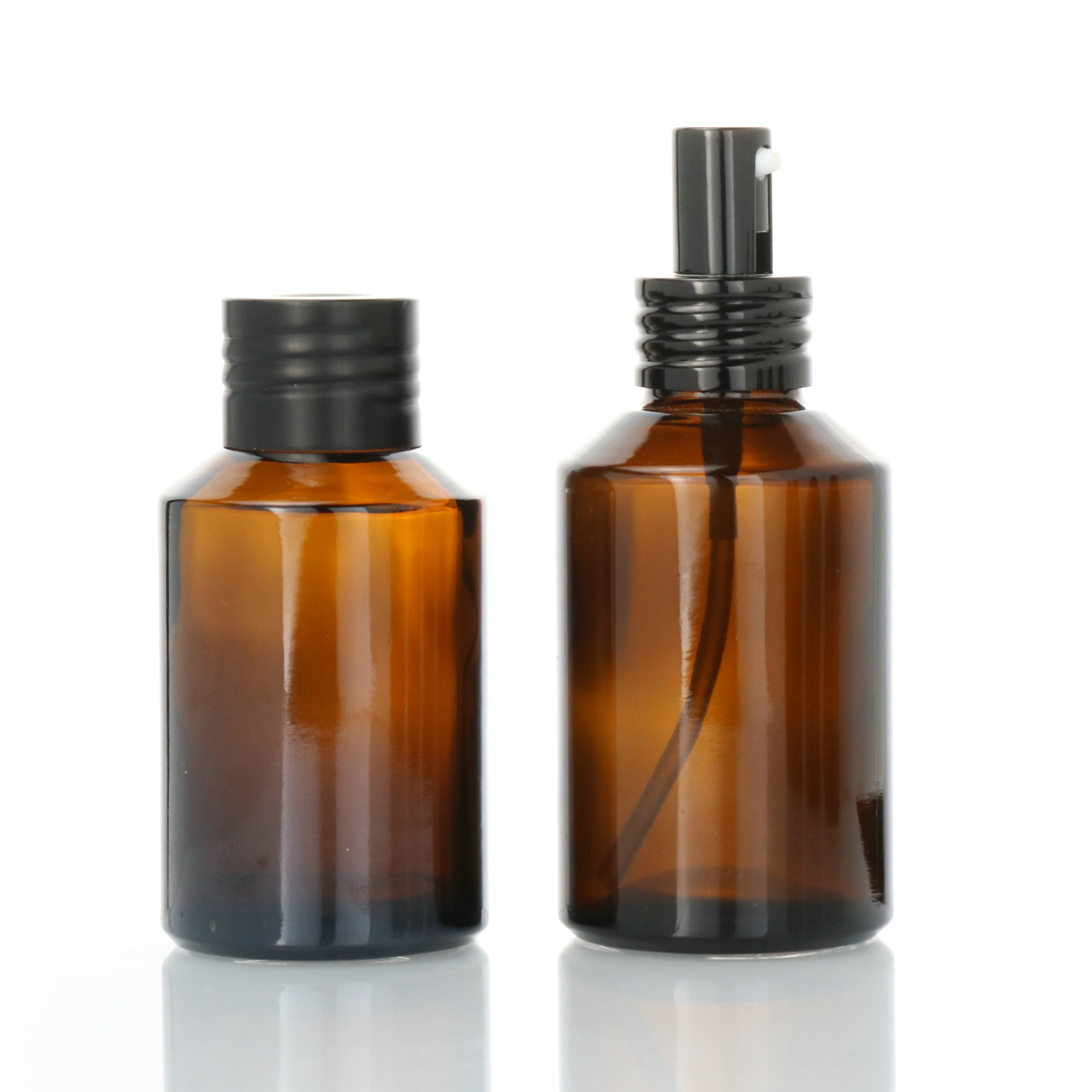 Luxury Cosmetic Packaging 15ml 30ml 50ml 60ml 125ml amber Frosted Glass Bottles Glass Jars With Black Aluminum Cap Dropper Pump