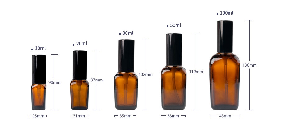 Luxury Cosmetic Packaging High Quality Square Amber Glass Essential Oil Bottle with Dropper