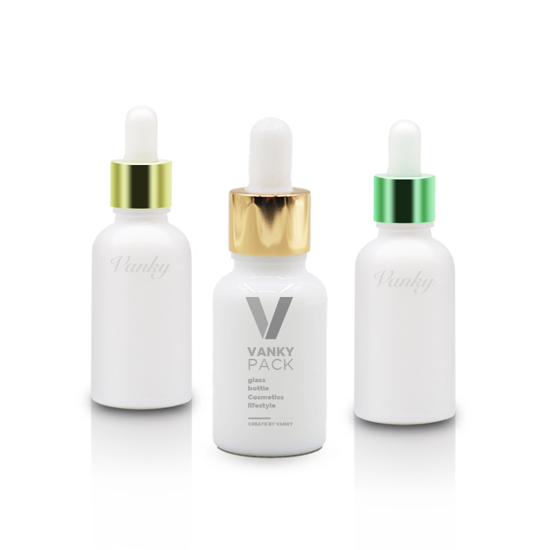 Luxury Cosmetic Packaging High Quality Whole Set White Glass Bottles and opal Jars