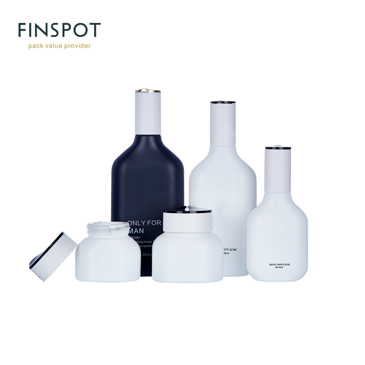 Luxury Cosmetic Pump Cream Glass White Frosted Bottle 40ML 100ML 120ML Lotion Tomer For Men Packaging